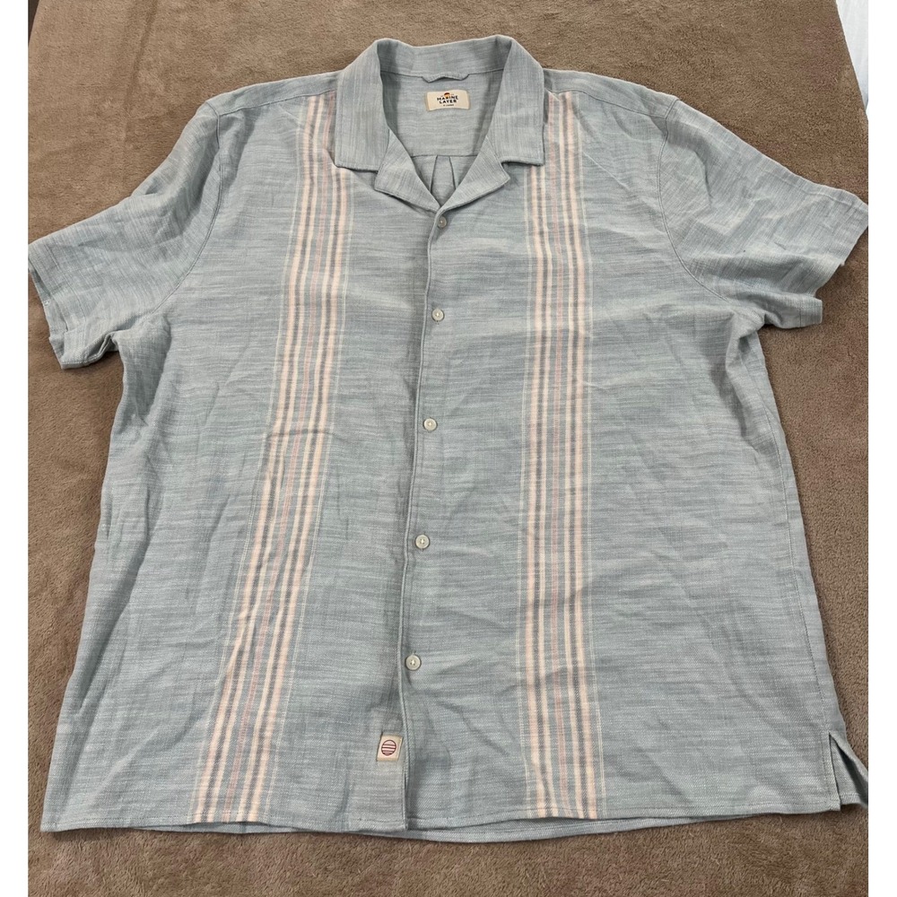 Marine layer Selvage Resort Shirt Men's XL Light Blue Stretch Short Sleeve EUC